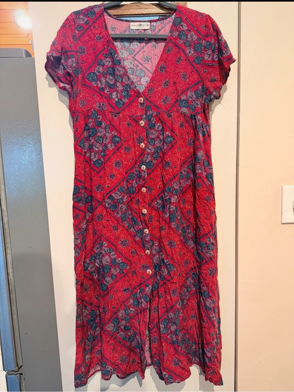 NATURAL LIFE Red Floral Button-Front Midi Dress